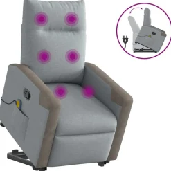 vidaXL Massagefåtölj med uppresningshjälp ljusgrå tyg