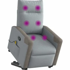 vidaXL Massagefåtölj med uppresningshjälp ljusgrå tyg