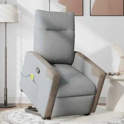 vidaXL Massagefåtölj med uppresningshjälp ljusgrå tyg