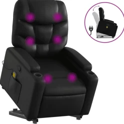 New vidaXL Massagefåtölj med uppresningshjälp konstläder Svart