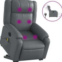 vidaXL Massagefåtölj med uppresningshjälp grå konstläder