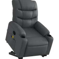 vidaXL Massagefåtölj med uppresningshjälp Grå konstläder