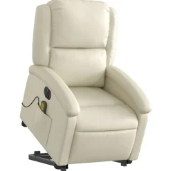 vidaXL Massagefåtölj med uppresningshjälp gräddvit konstläder