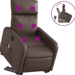 New vidaXL Massagefåtölj med uppresningshjälp konstläder Brun