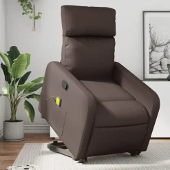 New vidaXL Massagefåtölj med uppresningshjälp konstläder Brun