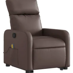 New vidaXL Massagefåtölj med uppresningshjälp konstläder Brun