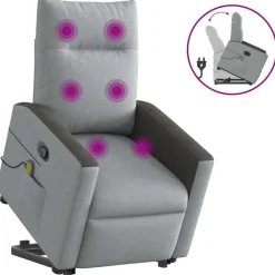 Hot vidaXL Massagefåtölj med uppresningshjälp tyg Ljusgrå