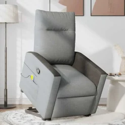 Hot vidaXL Massagefåtölj med uppresningshjälp tyg Ljusgrå