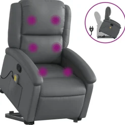 vidaXL Massagefåtölj med uppresningshjälp Grå konstläder
