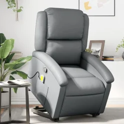 vidaXL Massagefåtölj med uppresningshjälp Grå konstläder