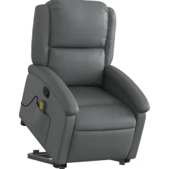 vidaXL Massagefåtölj med uppresningshjälp Grå konstläder