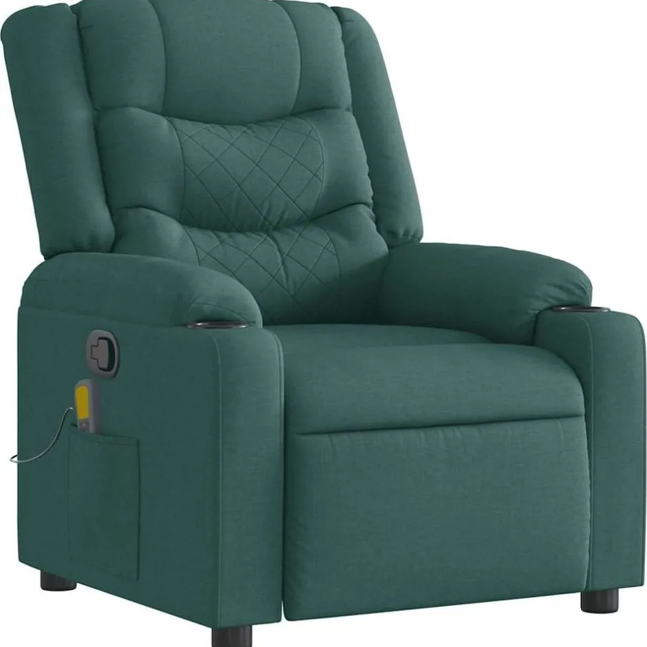 New vidaXL Massagefåtölj tyg Mörkgrön