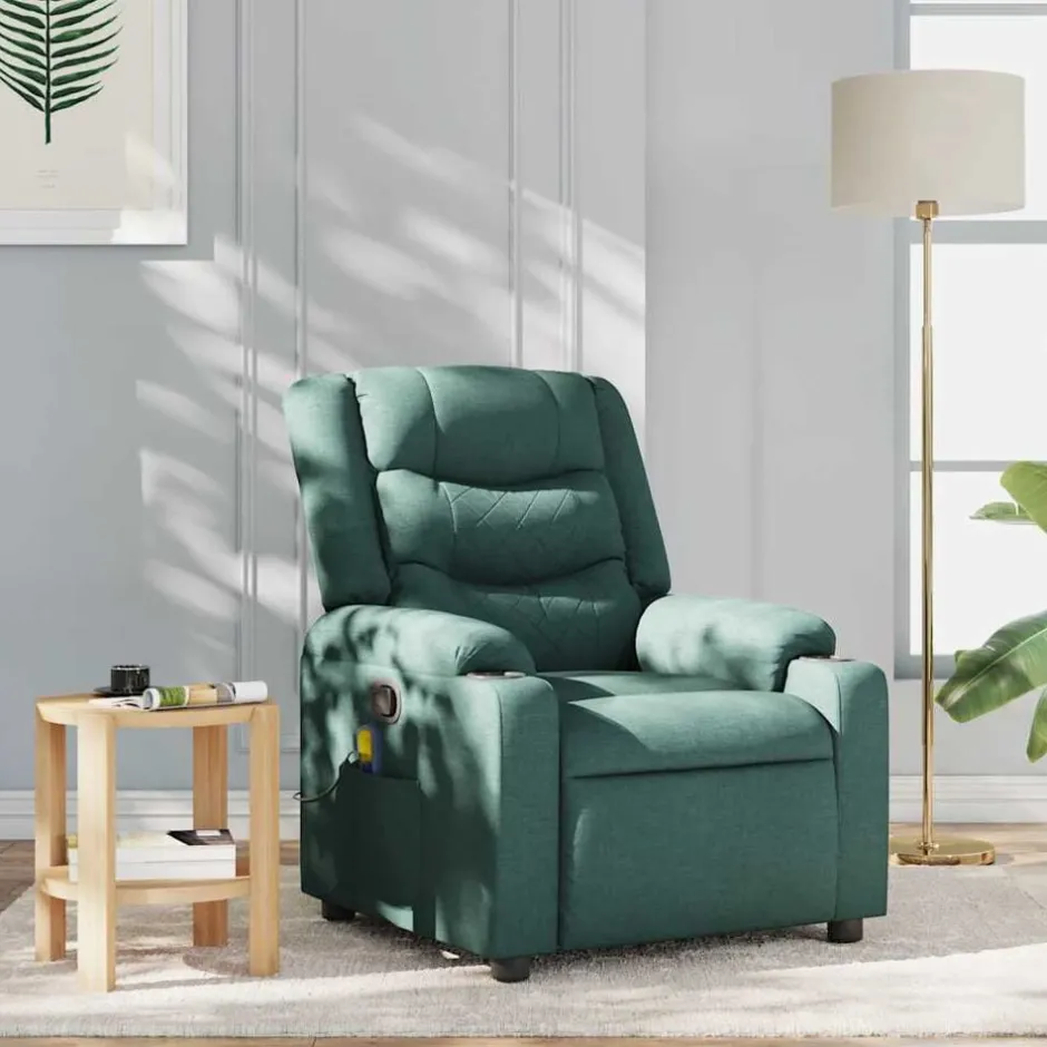 New vidaXL Massagefåtölj tyg Mörkgrön