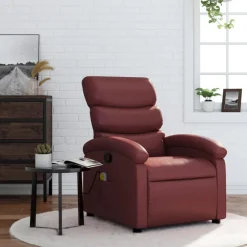 vidaXL Massagefåtölj konstläder Vinröd
