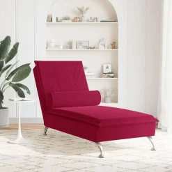 Clearance vidaXL Massageschäslong med bolster sammet Vinröd