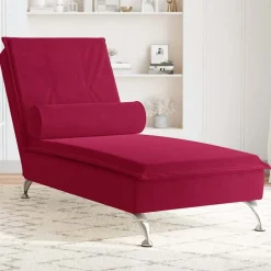 Clearance vidaXL Massageschäslong med bolster sammet Vinröd