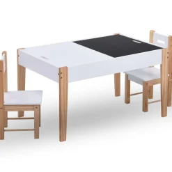 New vidaXL Matbord och stolar för barn 3 delar griffeltavla svart och vit