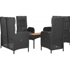 New vidaXL Matgrupp för trädgården med dynor 5 delar konstrottning Svart