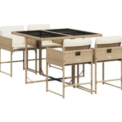 Clearance vidaXL Matgrupp för trädgården med dynor 5 delar konstrotting Beige