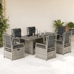 Clearance vidaXL Matgrupp för trädgården med dynor 7 delar konstrotting Grå