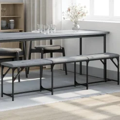 Best vidaXL Matsalsbänk 186x32x45 cm stål och tyg Ljusgrå