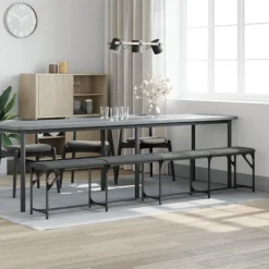 New vidaXL Matsalsbänk 248x32x45 cm stål och tyg Mörkgrå