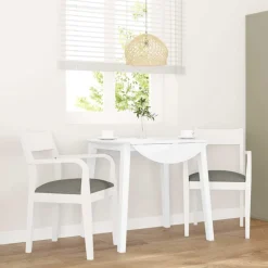 Outlet vidaXL Matstolar med dynor 2 st, vit, massivt trä, gummi Vit och grå