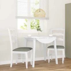 vidaXL Matstolar med dynor 2 st, vit, massivt trä, gummi