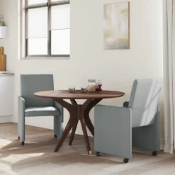 Clearance vidaXL Matstolar med hjul med hjul 2 pcs 57 x 66 x 94 cm tyg Ljusgrå
