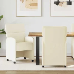 vidaXL Matstolar med hjul 2 pcs Kräm 58 x 65 x 98 cm Konstläder