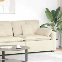 Best vidaXL Modulär soffa armstödsändmodul med kuddar gräddvit 100 cm Kräm