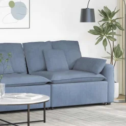 vidaXL Modulär soffa armstödsändmodul med dynor blå 100 cm