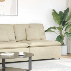 vidaXL Modulär soffmodul i mitten med kuddar gräddvit 100 cm