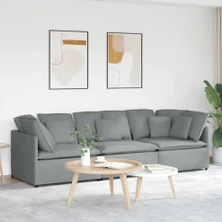 Online vidaXL Modulsoffa med dynor i tyg Ljusgrå