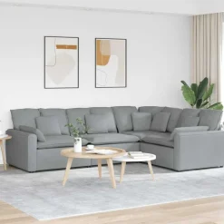 vidaXL Modulsoffa med dynor i tyg ljusgrå