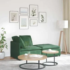 vidaXL Modulsoffa med fotpall och dynor manchestertyg mörkgrön