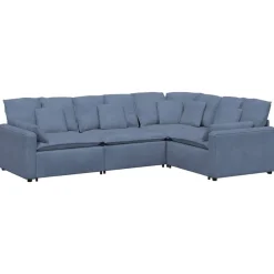 Discount vidaXL Modulsoffa med kuddar manchestertyg Blå