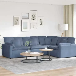 Discount vidaXL Modulsoffa med kuddar manchestertyg Blå