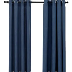 vidaXL Mörkläggningsgardin med öljetter linnelook 2 st blå 140x175cm