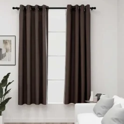 vidaXL Mörkläggningsgardin med öljetter linnelook 2 st taupe 140x175cm