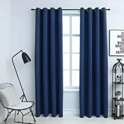 vidaXL Mörkläggningsgardiner med metallringar 2 st blå 140x175 cm