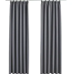 vidaXL Mörkläggningsgardiner med krokar 2 st grå 140x175 cm