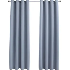 vidaXL Mörkläggningsgardiner med metallringar 2 st 140x175 cm Grå