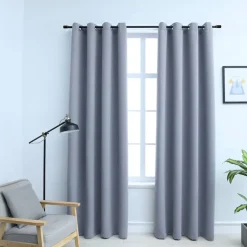 vidaXL Mörkläggningsgardiner med metallringar 2 st 140x175 cm Grå