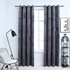 vidaXL Mörkläggningsgardiner med ringar 2 st antracit sammet 140x175 cm