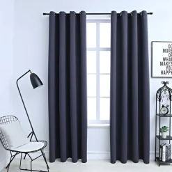 Sale vidaXL Mörkläggningsgardiner med metallringar 2 st 140x175 cm Antracit