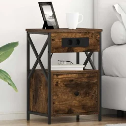 Discount vidaXL Nattduksbord med låda Rökt ek 40 x 31 x 60 cm Konstruerat trä Rökfärgad ek