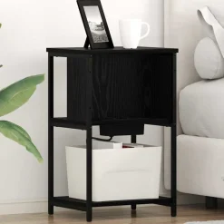 vidaXL Nattduksbord Svart Ek 38 x 31 x 61 cm Konstruerat trä