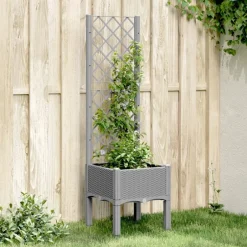 vidaXL Odlingslåda med spaljé 40x40x142 cm PP Ljusgrå