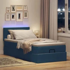 vidaXL Ottoman sängram med madrass blå 80x200 cm tyg